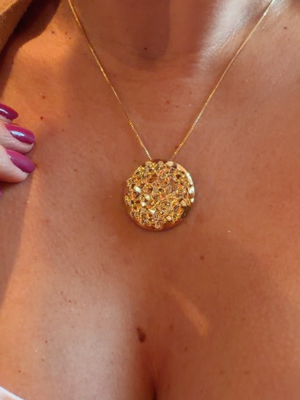 Gold Crystal Disc Pendant Necklace - Women Jewelry